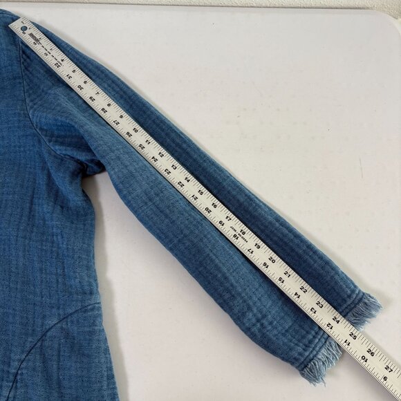 Soft Surroundings Chambray Denim Frayed Edge Jacket Size 3X Blue Pockets Artsy - Picture 11 of 12